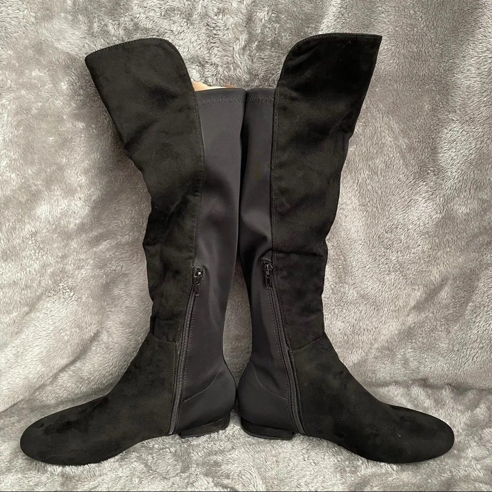 Wild Diva Black Faux Suede Over-The-Knee Boots Size 7 Flat Slouchy OTK Boots